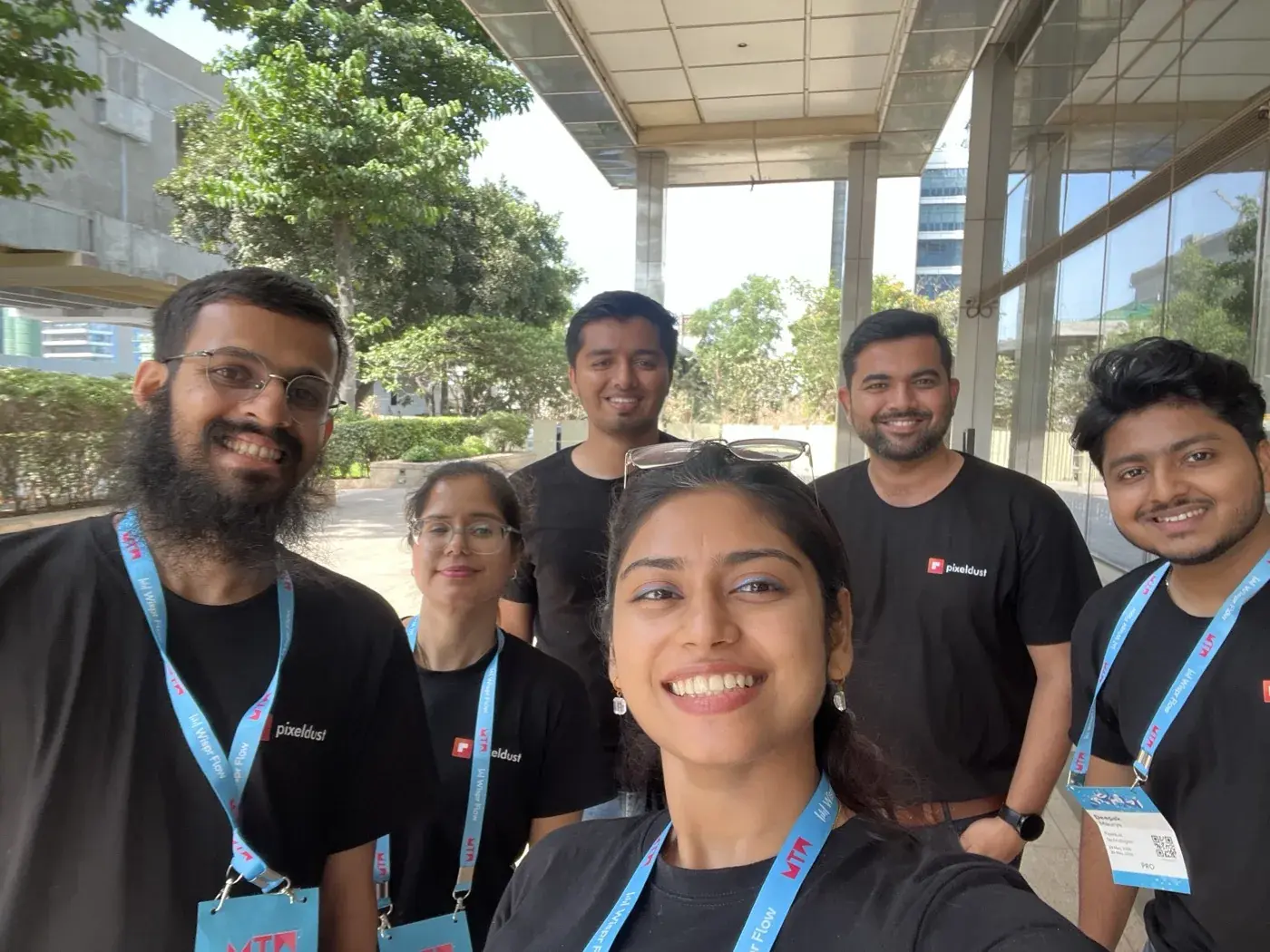 Team selfie outside the office
